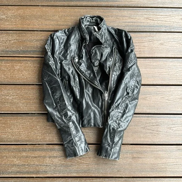 GUC Free People Leather Jacket | Biker Moto Jacket | Black - Picture 2 of 7